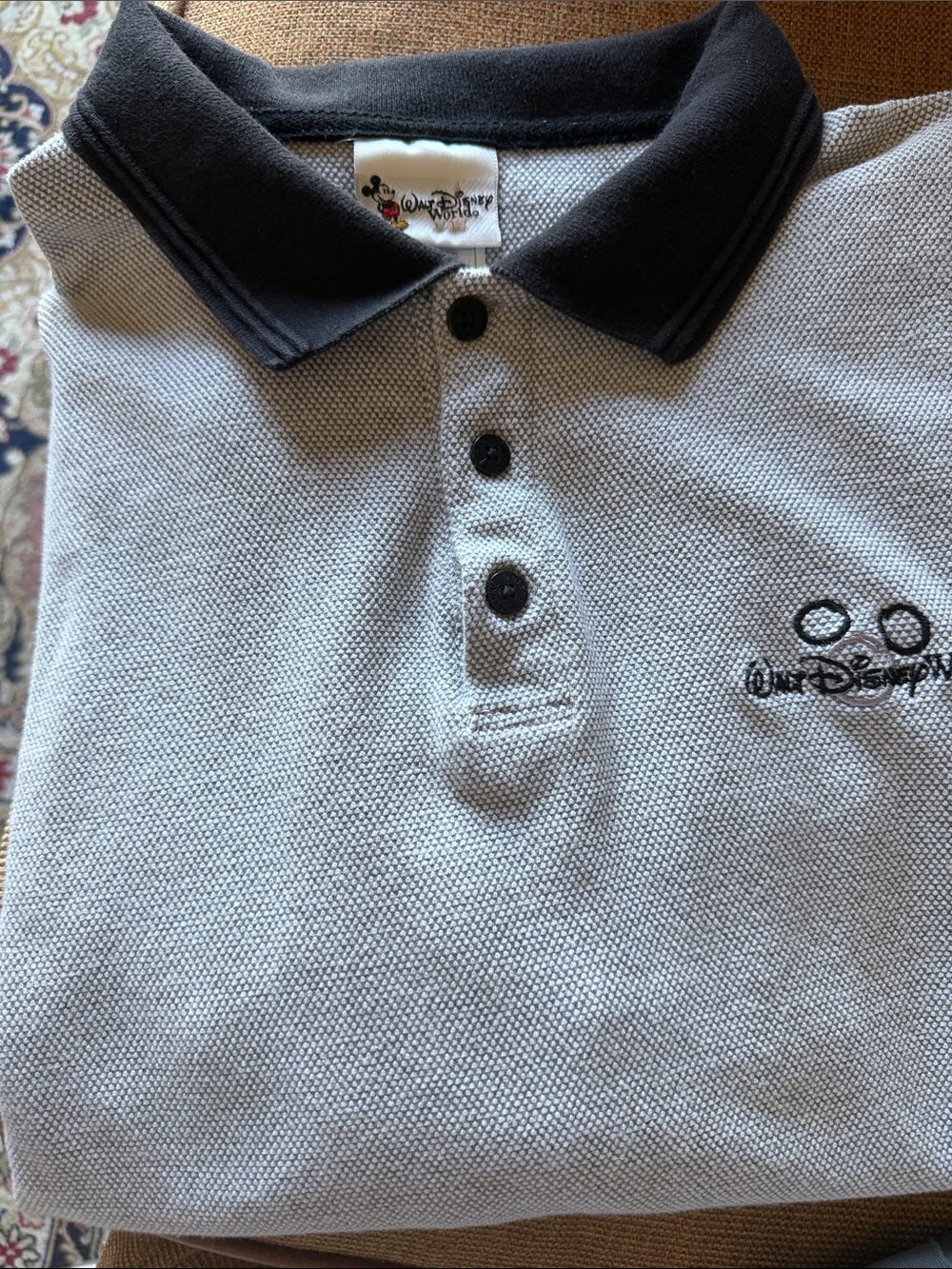 WaltDisneyWorldVTGCollarEmbroidery HeatherGray/Black HoneyComb KnitCollectibleXL